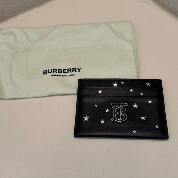 Burberry Handbags - Burberry TB Leather Card Holder Wallet Black Silver Stars Celestial Glam Evening
